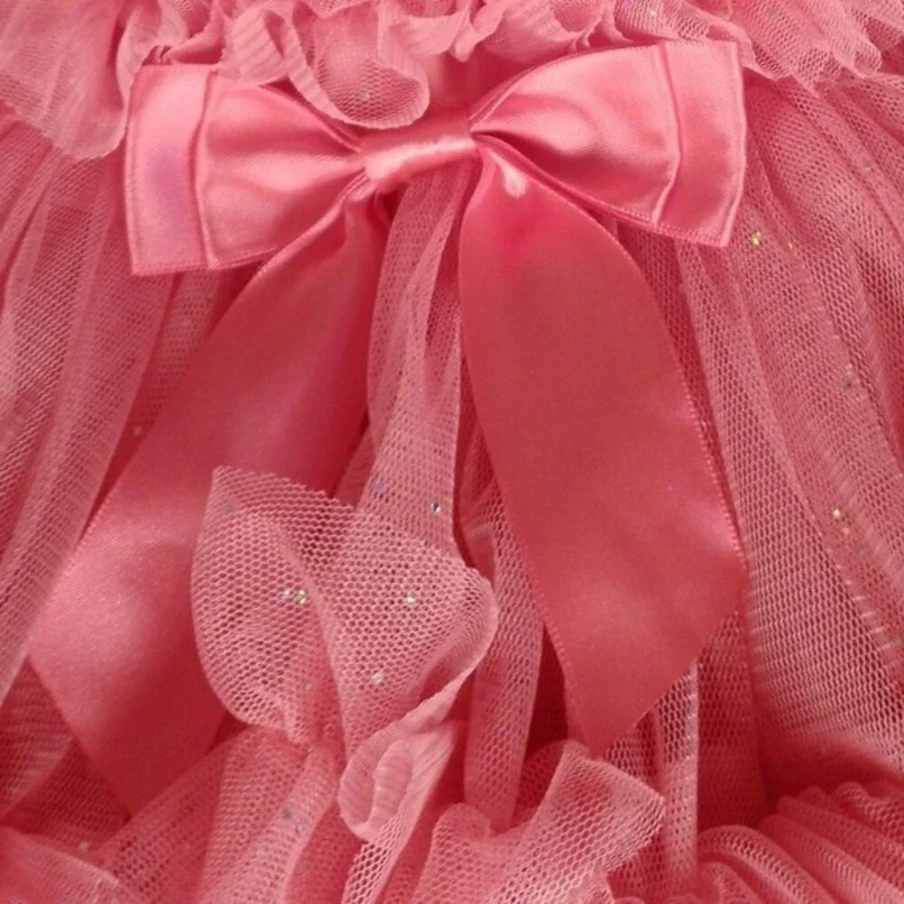 Pink Tulle Ruffle Dress Bow Sparkle Baby Girl Special Occasion Pageant Party‎